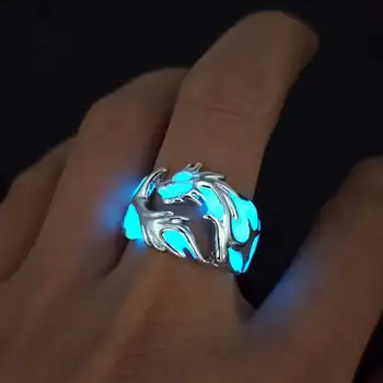 WANGAIYAO, новое модное кольцо со светящимся в темноте драконом, индивидуальность, темперамент, соответствующее креативному ретро-мужскому кольцу с драконом