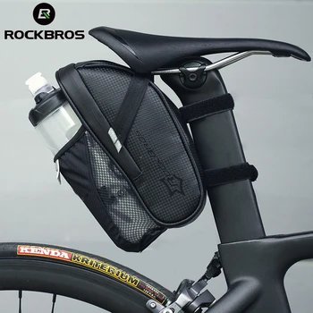 Официальная Седельная сумка Rockbros с карманом для бутылки с водой, водонепроницаемые Аксессуары для велосипеда MTB Сзади, аксессуары для велосипеда на заднем сиденье сзади