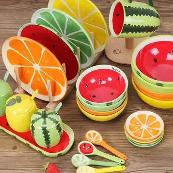 Тарелка для моделирования фруктов с ручной росписью, рисовая миска, керамический набор посуды, детские мультяшные Милые десертные миски, наборы посуды и тарелок