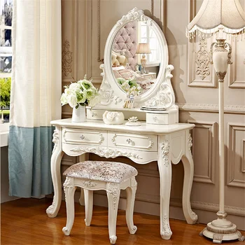 Туалетный столик в европейском стиле с зеркалом, белый комод-столик с выдвижными ящиками и табуретками-маленький Деревянный Туалетный столик для спальни