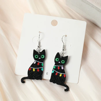 1 пара Рождественских женских сережек, креативные акриловые украшения с кошками для подарков, фестивальные поделки