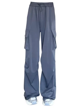 Женские брюки-карго Y2K с завязками, мешковатыми карманами, повседневная уличная одежда в стиле харадзюку, эластичные прямые брюки с высокой талией, хип-хоп оверсайз
