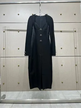 2023 Весна Осень Роскошное Элегантное Женское Высококачественное Черное модное платье с длинным рукавом для женщин Ddxgz2 9.05