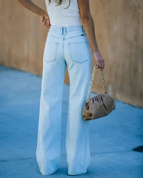 2023 Женские классические длинные брюки, повседневные широкие брюки, джинсы с перфорацией, одежда для пригородных поездок, классический модный стиль
