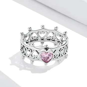 Винтажное кольцо любви из стерлингового серебра 925 пробы для женщин, наращиваемое кольцо принцессы с полым сердцем из розового хрусталя, Изысканные ювелирные изделия