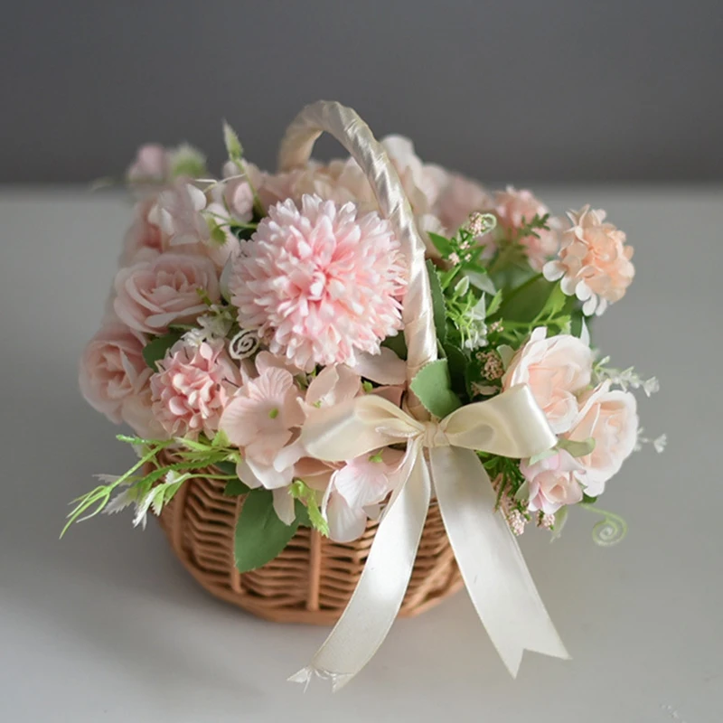 Плетеная корзина для цветов с ручкой, свадебные корзины для цветочниц, для украшения дома и сада