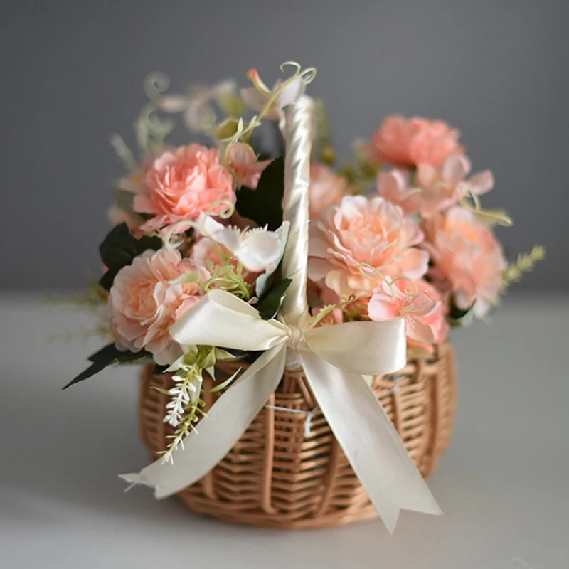Плетеная корзина для цветов с ручкой, свадебные корзины для цветочниц, для украшения дома и сада